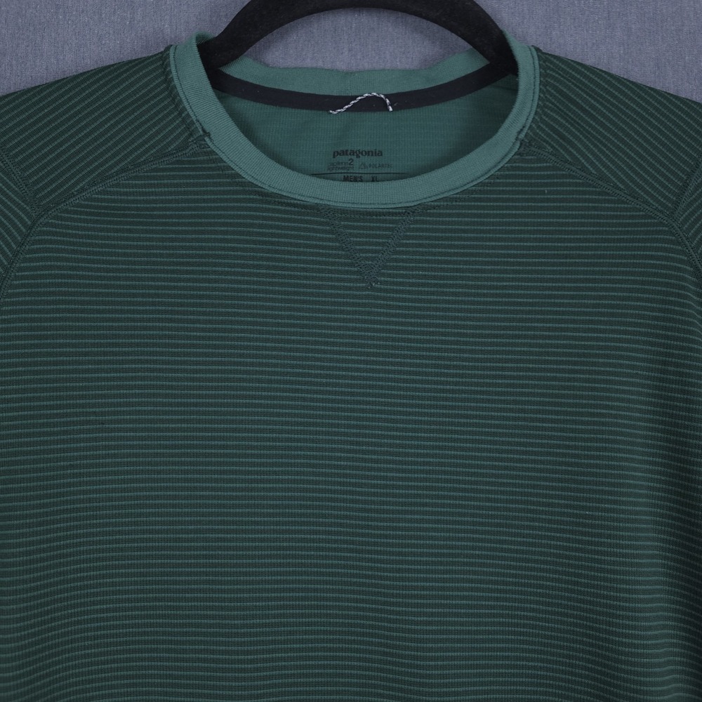 Patagonia Capilene 2 Lightweight Baselayer Mens XL Green Striped Polartec Crew - Picture 2 of 8